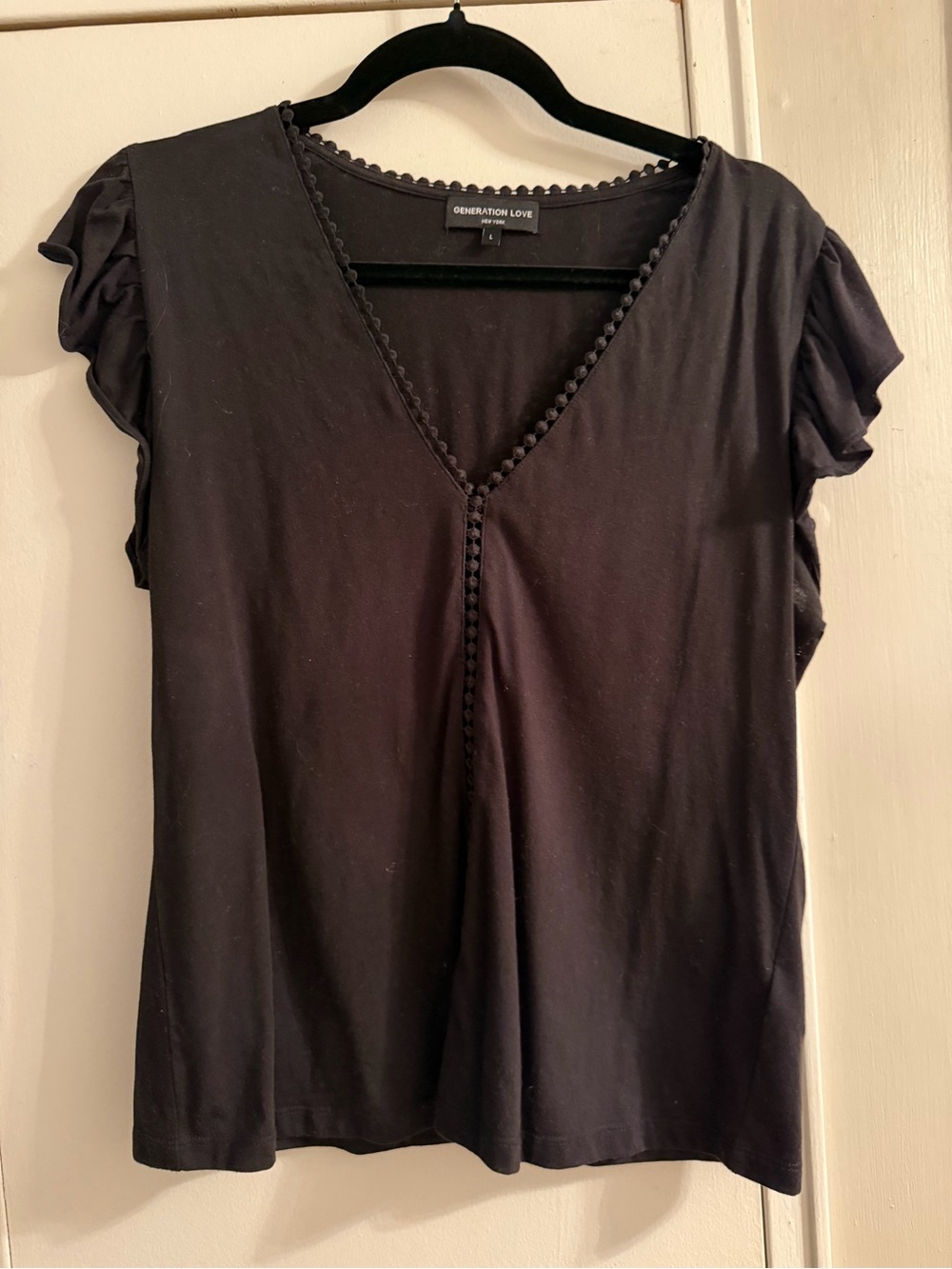 Generation Love Black V-Neck Top with Ruffle Cap Sleeves - worn once
